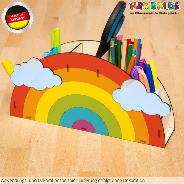 Stifteköcher „Regenbogen“ 315 x 157,5 cm mit fünf Fächern zum selbst gestalten mit Wolken aus Holz